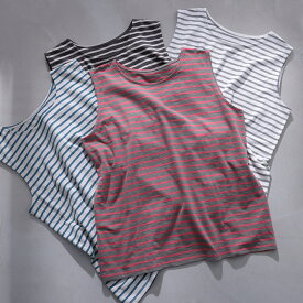 ブラウス好きのためのボーダーのタンクトップ M/L/LL/3L/4L/5Lサイズ レディース/タンクトップ/インナー/カットソー/ノースリーブ/クルーネック/綿/コットン/トップス【返品・交換不可】【ネコポス対応】