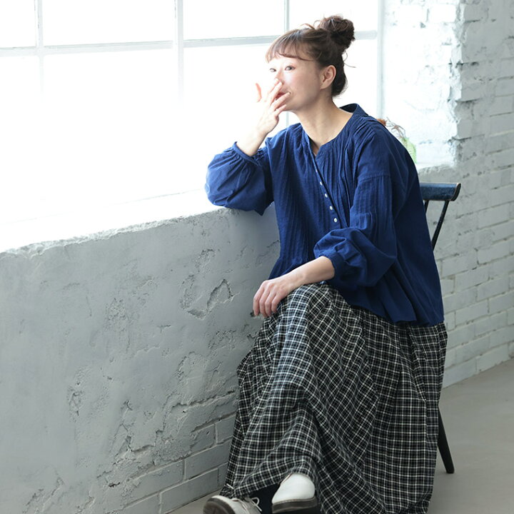 楽天市場】はちみつ堂 群青色のピンタックブラウス M/L/LL/3L/4L/5L 