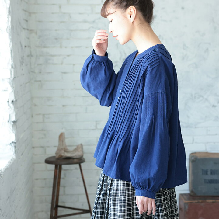 楽天市場】はちみつ堂 群青色のピンタックブラウス M/L/LL/3L/4L/5L 