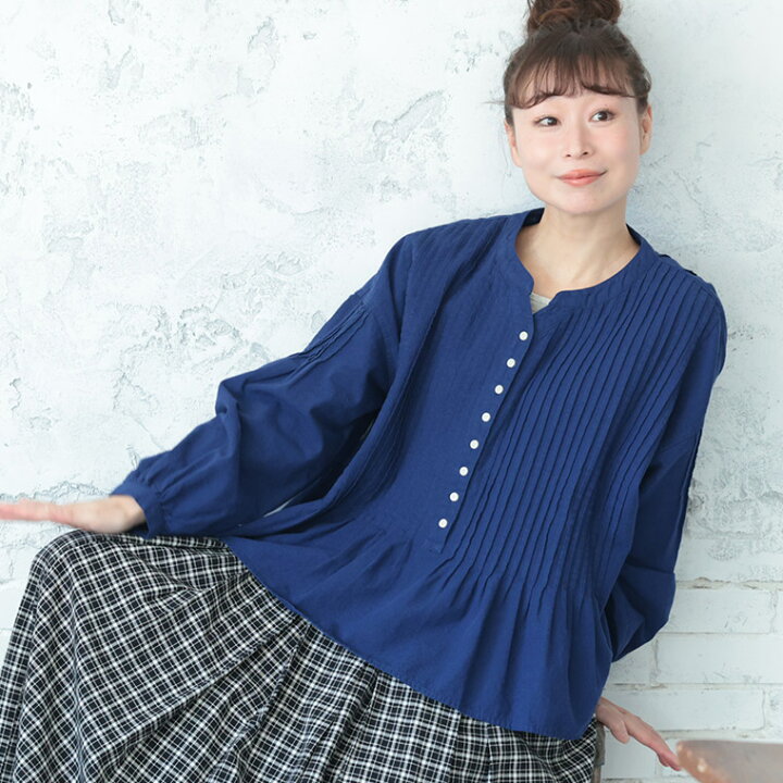 楽天市場】はちみつ堂 群青色のピンタックブラウス M/L/LL/3L/4L/5L 