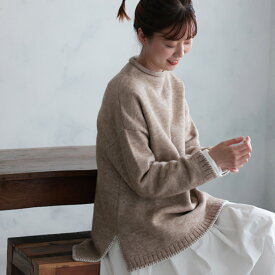 ひょっこり遊びにやってきた、わたげウサギみたいなニット M/L/LL/3L/4Lサイズ レディース/プルオーバー/長袖/ハイネック/ボトルネック/タートルネック/トップス