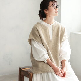 はちみつ堂 キーネックのニットベスト M/L/LL/3L/4L/5Lサイズ レディース/ノースリーブ/フレンチスリーブ/ウール混/毛混/トップス