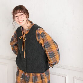 O.W.N ボタンなリブ編みベスト M/L/LL/3L/4L/5Lサイズ レディース/ニットベスト/ノースリーブ/クルーネック/ウール混/毛混/トップス