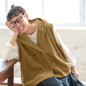 はちみつ堂 おおきな栗のモンブランのベスト M/L/LL/3L/4L/5Lサイズ レディース/ノースリーブ/フード付き/パーカー風/コーデュロイ/綿/コットン/トップス