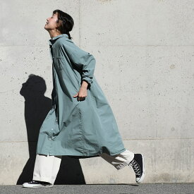 ツバメガレージ 風、感じるワンピース KAPPO M/L/LL/3L/4Lサイズ レディース/シャツワンピース/ロング/フレア/Aライン/長袖/コットン/綿