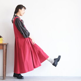 ［me］ 私の赤いワンピース M/L/LL/3L/4Lサイズ レディース/ジャンパースカート/ジャンスカ/ノースリーブ/ロング/フレア/Aライン/Vネック/麻混/リネン混