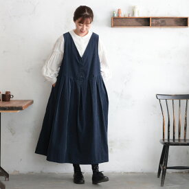 ふくろうと月 真夜中のワンピース M/L/LL/3L/4L/5Lサイズ レディース/ジャンパースカート/ジャンスカ/ノースリーブ/Vネック/フレア/Aライン/コーデュロイ/綿/コットン