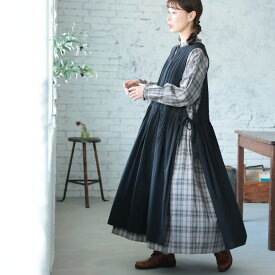 はちみつ堂 クラシカルな、かさねるワンピース M/L/LL/3L/4L/5Lサイズ レディース/ジャンスカ/ジャンパースカート/エプロン風/ノースリーブ/ロング/Aライン/フレア/麻混/リネン混