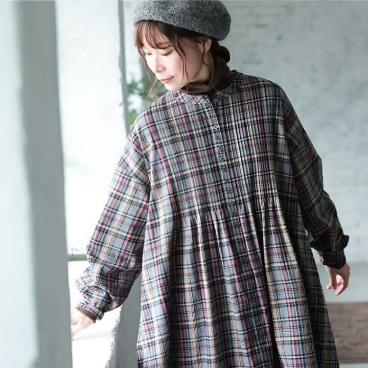 楽天市場】「チェックらぼ」の秋めくチェックのワンピース M/L/LL/3L 