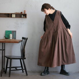 ふくろうと月 真夜中のお月見ワンピース M/L/LL/3L/4L/5Lサイズ レディース/ジャンパースカート/ジャンスカ/ノースリーブ/ Vネック/フレア/Aライン/コーデュロイ/綿/コットン