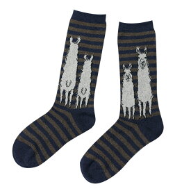 おやこラマの靴下 22-24サイズ レディース/ソックス/くつ下/くつした/ボーダー/動物柄/雑貨【返品・交換不可】【ネコポス対応】