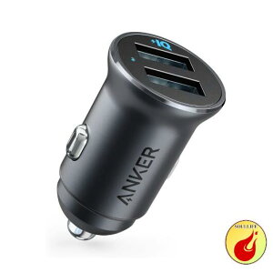 Anker PowerDrive 2 Alloy(24W 2ポートカーチャージャー)【PowerIQ搭載/コンパクトサイズ】iPhone、Android、IQOS対応(ブラック/レッド)