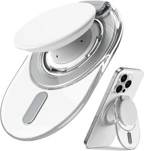 Sinjimoru Magsafe �O���b�v �X�^���h�ɃA�b�v�O���[�h �w�ɗD���� �X�}�z�����O ���߉\�ȃX�^���h ���͎��� 3000G iPhone 16/15/14/13/12�V���[�Y�Ή� M-Tap Tok Stand �i�N���A�u���b�N�^�N���A�z���C�g