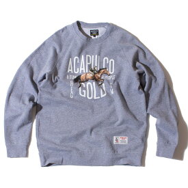 ACAPULCO GOLD アカプルコゴールド スウェット トレーナー HORSE RACE RAGLAN CREWSWEAT ストリート 馬 ロゴ プリント 裏起毛 グレー M L XL