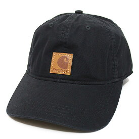 CARHARTT カーハート キャンバス キャップ 帽子 CANVAS CAP ワーク 定番 USA企画 ロゴレザーパッチ ストラップバック ウォッシュ加工 100289 ブラック 黒