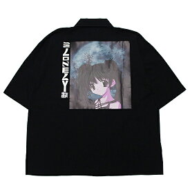 LONELY 論理 ロンリー 半袖シャツ ワークシャツ NOZOMI SILENT KILLA WORK S/S SHIRT ストリート アニメ ワイドシルエット バックプリント ロゴ刺繍 ブラック 黒 L XL