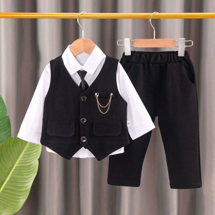 楽天市場】3点セット 子供服 セットアップ ベビー ベストスーツ シャツ 