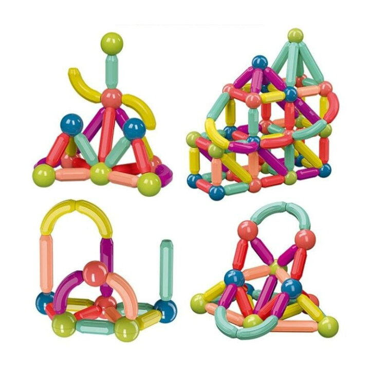 楽天市場】64PCS マグネット ブロック マグネット スティック 積み木 