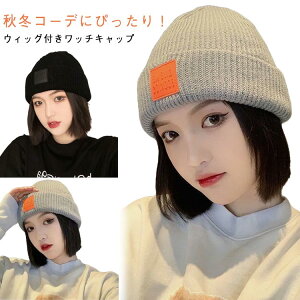 帽子付き ウィッグ付き ショートヘア ニット帽 ストレート ボブ 帽子 髪付き ワッチキャップ付きウィッグ 秋冬 ニット帽付きウィッグ 韓国風 かつら 小顔 おしゃれ 帽子ウィッグ ウィッグ付