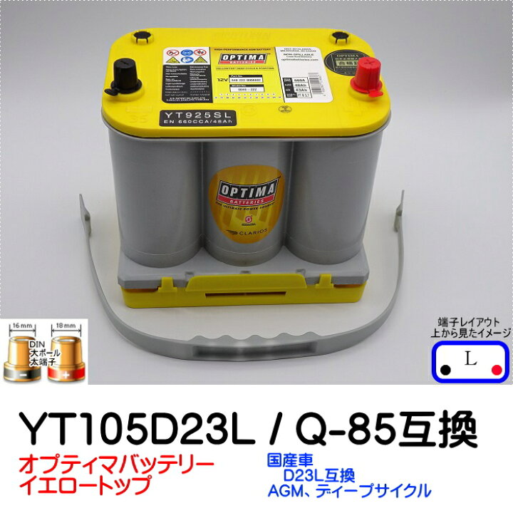 楽天市場】オプティマバッテリー【OPTIMA】イエロートップ YT105D23L Q 