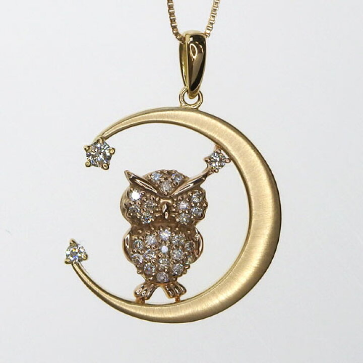 楽天市場】K18PG K18 ふくろう 月 ダイヤモンド ネックレス 0.20ct  