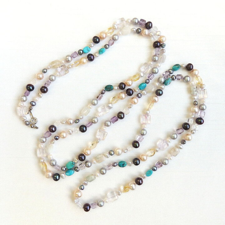 天然石ロングネックレス 70cm パワーストーン シルバー アメジスト 一流の品質