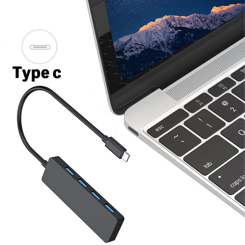 Type C 4ポート搭載スリムでコンパクト USBハブ USB 3.0 4ポート 4-in-1 ブラック コンパクト Windows Mac 高速 軽量 USB3.0 正規 5Gbps ハブ OS対応 【限定特価】