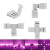 LEDテープライト用 連結コネクター L型/十字型/T型 4Pin/2Pin 10mm 半田不要 5050単色/5050RGB SMD LEDテ…