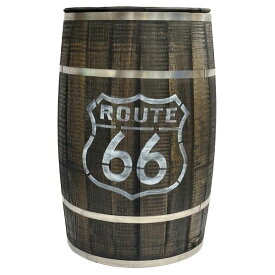 【日本製】特大樽ふた付 ROUUTE66 Φ42×H67cm / ディスプレイ 収納 コーヒー樽ヒノキ 木箱 木樽 物入れ ゴミ箱 インテリア アメリカン雑貨