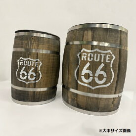 【日本製】中樽ふた付 ROUUTE66 Φ30×H42cm / ディスプレイ 収納 コーヒー樽ヒノキ 木箱 木樽 物入れ ゴミ箱 インテリア アメリカン雑貨