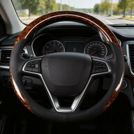 車の ハンドルカバー 木目調 極薄カーボンファイバー オールシーズン万能 吸汗性 滑り止め(ブラウン)