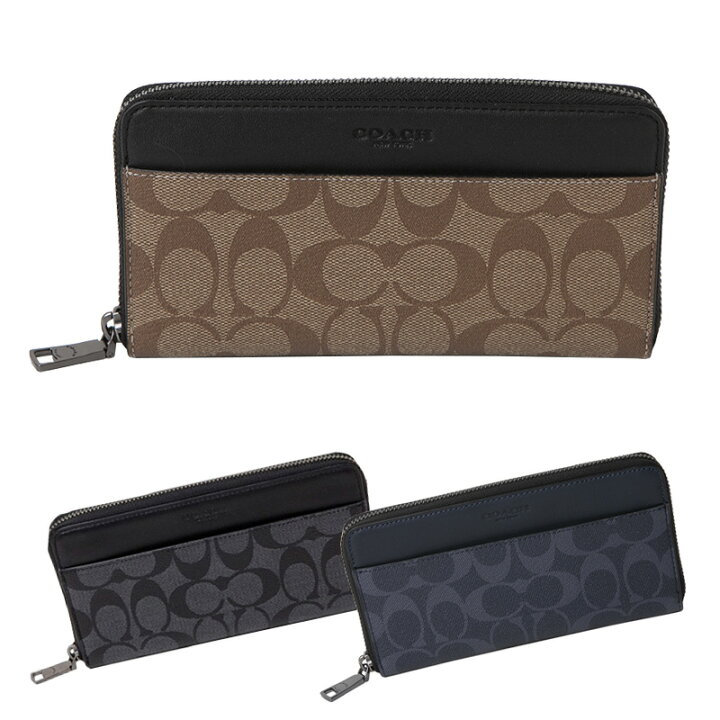 楽天市場 コーチ Coach ラウンドファスナー長財布 シグネチャー エンボスド レザー アコーディオン ジップ ウォレット メンズ F サウスコースト
