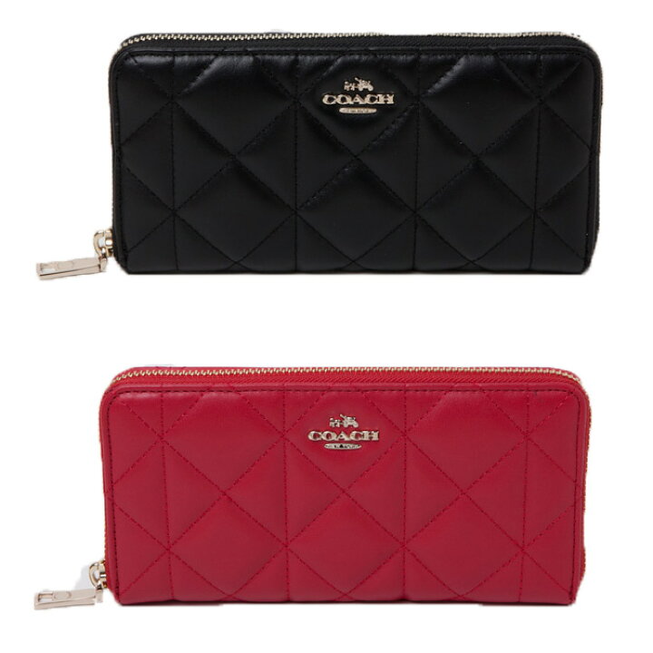 COACHコーチ//ラグジュアリー キルテッド カーフ 本革アコーディオンジップ