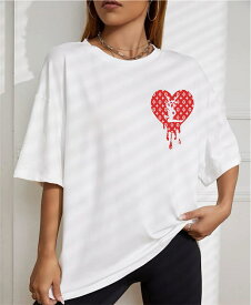 【今だけ価格】Tシャツ tシャツ 半袖 レディース お洒落 おしゃれ スポーツウェア ダンス衣装 夏 春 運動着 白 送料無料 シンプル ロゴ ゆったり 体型カバー ダイエット着 セクシー 涼しい カジュアル スリム 韓国ファッション きれいめ 美ライン 細見え 着痩せ ハート