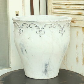 ガーデニング雑貨 陶器鉢 アンティーク調 ブランシェ ジャーポット Mサイズ ホワイト
