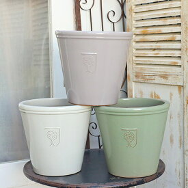 ガーデニング雑貨 陶器鉢 RHS マリナー 英国王立園芸協会 Mサイズ ホワイト／グリーン／グレー