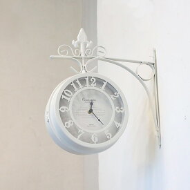 インテリア雑貨 アンティーク調 壁掛け 両面 時計 ホワイト