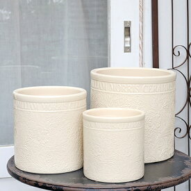 ガーデニング雑貨 陶器鉢 ウィリアムモリス マリーゴールド ホワイト Mサイズ