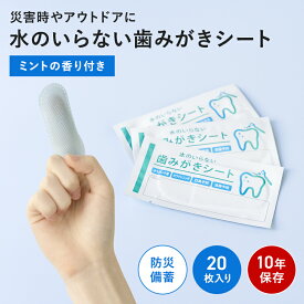 水のいらない歯みがきシート 20枚入り 1000円ポッキリ 送料無料 災害グッズ 防災グッズ FDA認可取得済 ペーパー歯磨き ドライタイプ 水 無水 うがい不要 防災 震災 備蓄 指にはめるだけ エチケット 長期保存可