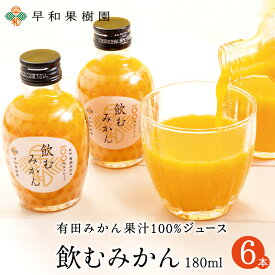 みかんジュース ストレート 飲むみかん 180ml×6本入り 和歌山 果汁100% ジュース 有田 温州みかん 無添加 早和果樹園 さらめし ピーチ おとな旅あるき旅 子供 ドリンク