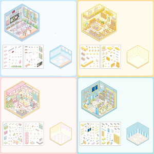 ハウスステッカー 3d シーンシール 造景シール紙ミニチュア模型 コラージュ シール 立体 ストレス解消 グッズ 紙 ドールハウス おもちゃ ミニチュアハウス 初心者 手作りキット 大人向け お