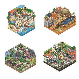 シーンシール 造景シール ハウスステッカー 造園 紙 ドールハウス ミニチュア 手作りキット コラージュ 素材 シール セット 立体 手帳素材パック風景ステッカー ピンセット