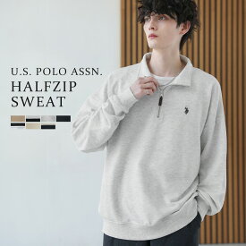 スタンドネック スウェット ハーフジップ ビッグシルエット メンズ ユニセックス U.S. POLO ASSN. バイカラー ハイネック ストリート バルーンスリーブ