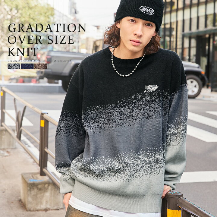 楽天市場】ニット トップス メンズ グラデーション ワンポイント ロゴ  