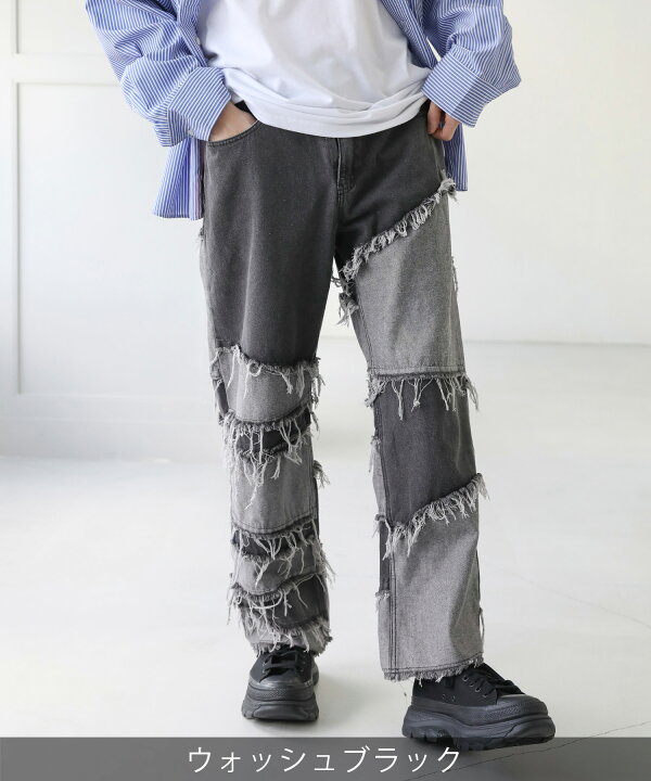 楽天市場】パンツ メンズ 10oz デニム フリンジ 切替 ジーンズ M L 