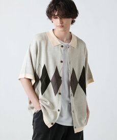 ポロシャツ メンズ ニットポロ シャツ メンズファッション 麻タッチ 5分袖 花柄 アーガイル 春 夏 夏服