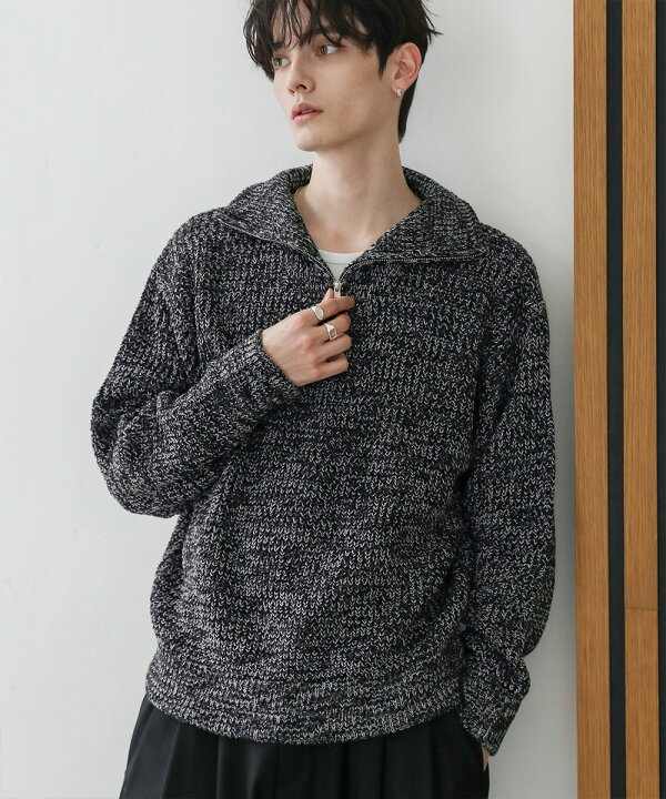 楽天市場】ハーフジップニット メンズ 畦編み セーター ビッグ  