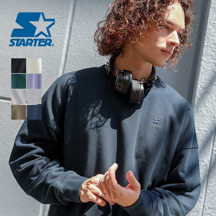 スターター ワンポイント刺繍ロゴ スウェット L ネイビー Amazon.co.jp 