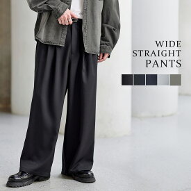 ワイドパンツ メンズ 防シワ スラックス バギー 2タック キレイめ カジュアル トレンド 無地 パンツ ボトムス ストレッチ S M L XL 春 春服 夏 夏服 秋 秋服 冬 冬服 オールシーズン ロングシーズン