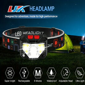 ヘッドランプ懐中電灯、1100 ルーメン超軽量高輝度 LED 充電式ヘッドライト白赤色光、防水モーションセンサーヘッドランプ